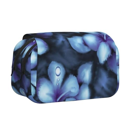 WSHFFILO Federmäppchen mit tropischem Blumendruck, doppeltes Klappetui, Federmäppchen, tragbare Schreibwarentasche, Schwarz , Einheitsgröße, Münztasche von WSHFFILO