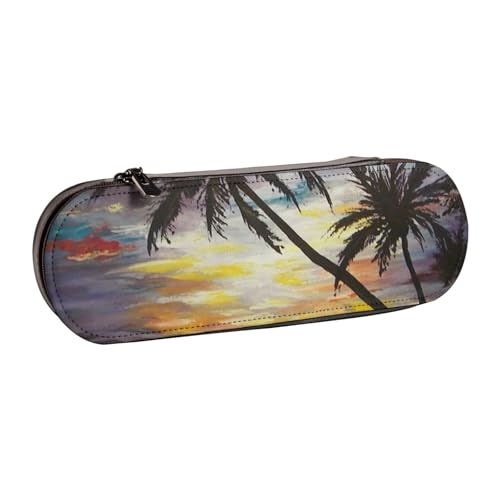 WSHFFILO Federmäppchen mit tropischem Sonnenuntergang, bedrucktes Leder, tragbare Schreibwaren-Tasche von WSHFFILO