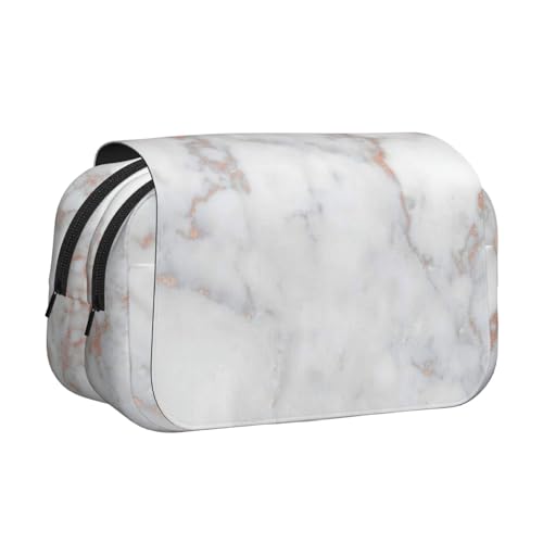 WSHFFILO Federmäppchen mit weißem Marmor, Rotgold, bedruckt, doppeltes Klappetui, Federmäppchen, tragbare Schreibwaren-Tasche, Schwarz , Einheitsgröße, Münztasche von WSHFFILO