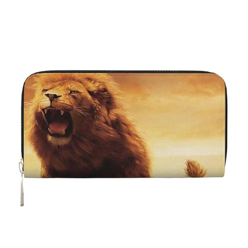 WSHFFILO Fire Lion Pattern Printed Leather Hand Wallet Long Clutch Leather Wallet, Schwarz , Einheitsgröße von WSHFFILO