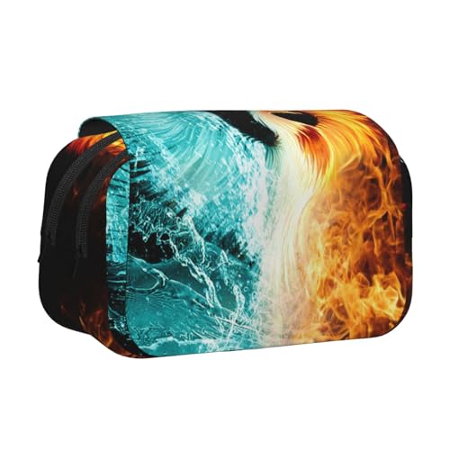 WSHFFILO Fire and Water Phoenix Bedrucktes Doppel-Klappetui Federmäppchen Federmäppchen Tragbare Schreibwarentasche, Schwarz , Einheitsgröße, Münztasche von WSHFFILO