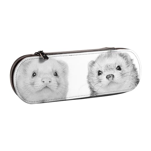 WSHFFILO Frettchen bedrucktes Leder-Federmäppchen, tragbare Schreibwaren-Tasche von WSHFFILO
