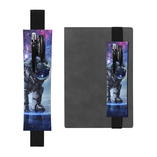 WSHFFILO Galaxy Astronaut bedrucktes Leder-Stifthalter, Lesezeichen, Federmäppchen, Schwarz , Einheitsgröße, Münztasche von WSHFFILO