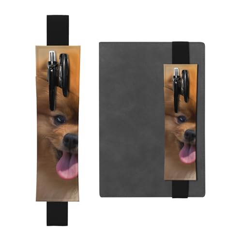 WSHFFILO Gelber Pomeranian bedruckter Leder-Stifthalter Lesezeichen-Federmäppchen, Schwarz , Einheitsgröße, Münztasche von WSHFFILO