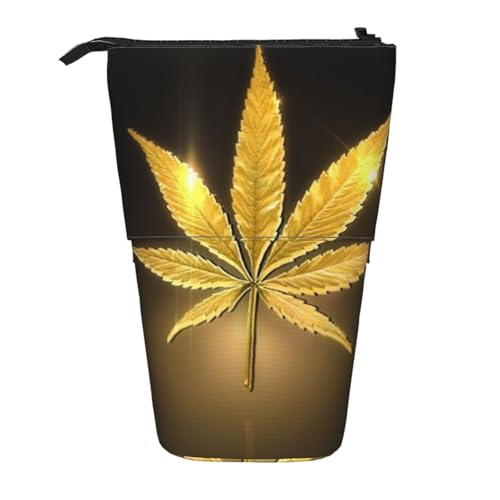 WSHFFILO Golden Cannabis bedrucktes Teleskop-Stiftetui, erweiterbar von WSHFFILO