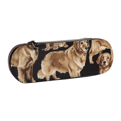 WSHFFILO Golden Retrievers Federmäppchen aus bedrucktem Leder, tragbare Schreibwaren-Tasche von WSHFFILO