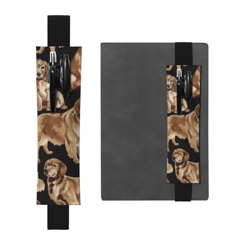 WSHFFILO Golden Retrievers bedruckter Leder-Stifthalter Lesezeichen Federmäppchen, Schwarz , Einheitsgröße, Münztasche von WSHFFILO