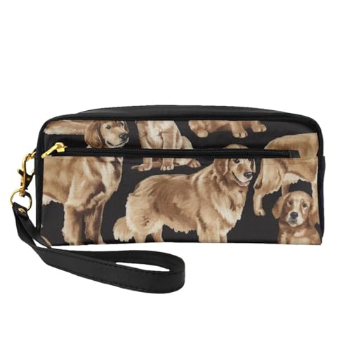 WSHFFILO Golden Retrievers bedrucktes Federmäppchen, kleine Make-up-Tasche, tragbare Schreibwaren-Tasche von WSHFFILO