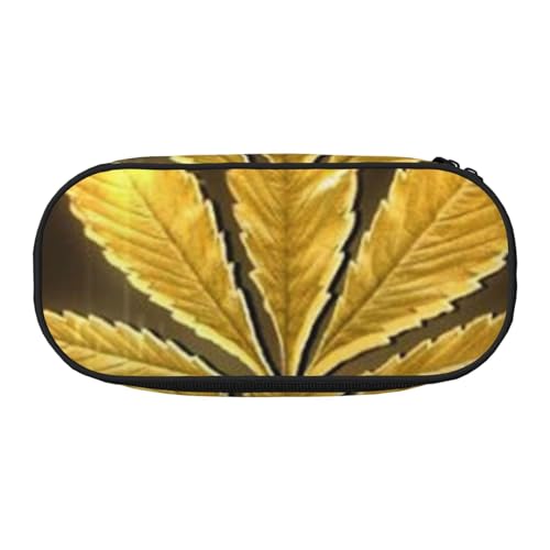 WSHFFILO Goldenes Cannabis bedrucktes Federmäppchen, Federmäppchen, tragbare Schreibwaren-Tasche, Schwarz , Einheitsgröße, Münztasche von WSHFFILO