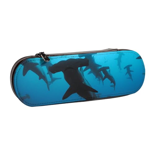 WSHFFILO Hammerhead Sharks Federmäppchen, bedruckt, Leder, tragbare Schreibwaren-Tasche von WSHFFILO
