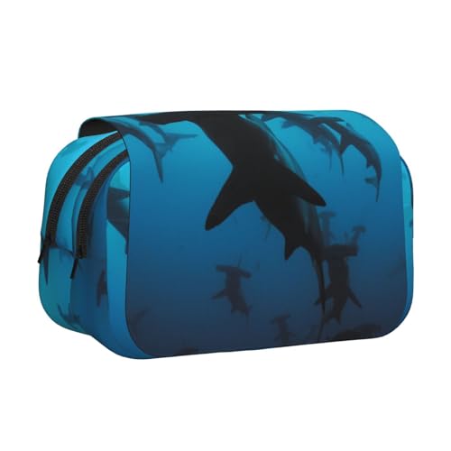 WSHFFILO Hammerhead Sharks Federmäppchen, doppeltes Klappetui, Federmäppchen, tragbare Schreibwarentasche, Schwarz , Einheitsgröße, Münztasche von WSHFFILO