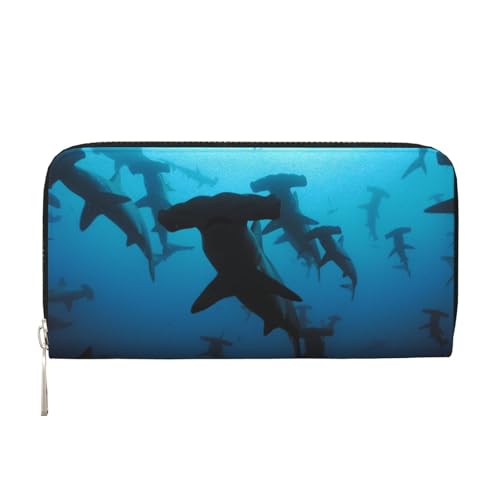 WSHFFILO Hammerhead Sharks Printed Leather Hand Wallet Long Clutch Leather Wallet, Schwarz , Einheitsgröße von WSHFFILO