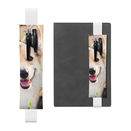 WSHFFILO Happy Corgi Dog bedrucktes Leder-Federmäppchen mit Lesezeichen, weiß, Einheitsgröße, Münztasche von WSHFFILO