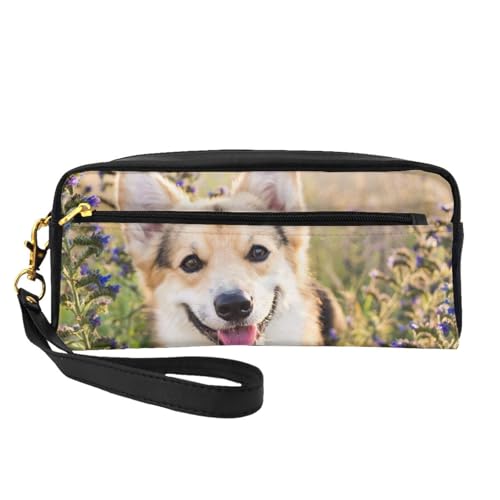WSHFFILO Happy Corgi Federmäppchen mit Hundemotiv, kleine Make-up-Tasche, tragbare Schreibwaren-Tasche von WSHFFILO
