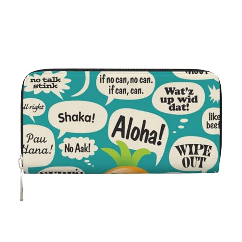 WSHFFILO Hawaiian Slogans Printed Leather Hand Wallet Long Clutch Leather Wallet, Schwarz , Einheitsgröße von WSHFFILO