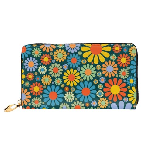 WSHFFILO Hippie-Muster bedruckte Ledergeldbörse lange Clutch tragbare Reisebrieftasche, Schwarz , Einheitsgröße von WSHFFILO
