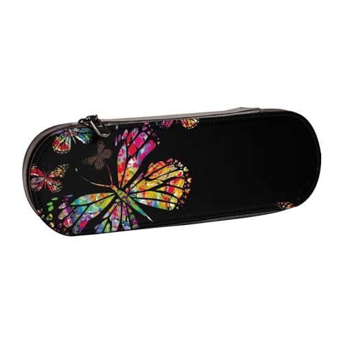 WSHFFILO Hübsches Federmäppchen aus Leder mit Schmetterlings-Motiv, tragbare Schreibwaren-Tasche von WSHFFILO