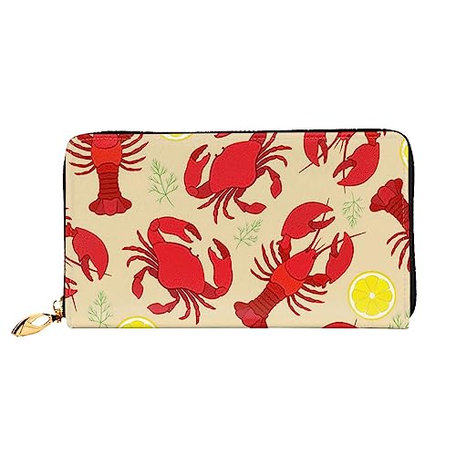 WSHFFILO Hummer und Krabbe bedruckte Ledergeldbörse lange Clutch tragbare Reisebrieftasche, Schwarz , Einheitsgröße von WSHFFILO