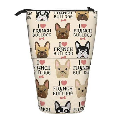 WSHFFILO I Love French Bulldogge bedrucktes Teleskop-Stiftetui, erweiterbar von WSHFFILO