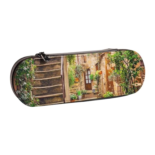 WSHFFILO Italienisches Federmäppchen aus Leder mit toskanischem Muster, tragbare Schreibwaren-Tasche von WSHFFILO