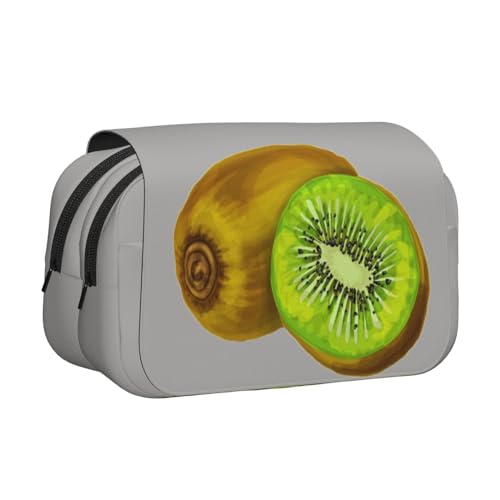 WSHFFILO Kiwi bedrucktes Doppel-Klappetui Federmäppchen, tragbare Schreibwaren-Tasche, Schwarz , Einheitsgröße, Münztasche von WSHFFILO