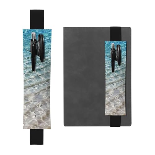 WSHFFILO Klares Meerwasser bedrucktes Leder-Stifthalter Lesezeichen Federmäppchen, Schwarz , Einheitsgröße, Münztasche von WSHFFILO