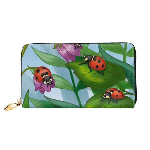 WSHFFILO Ladybug bedruckte Leder-Geldbörse, lange Clutch, tragbare Reisebrieftasche, Schwarz , Einheitsgröße von WSHFFILO