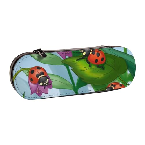 WSHFFILO Ladybug bedrucktes Leder-Federmäppchen, tragbare Schreibwaren-Tasche von WSHFFILO