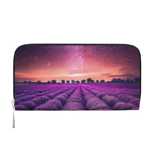 WSHFFILO Lavender Fields Printed Leather Hand Wallet Long Clutch Leather Wallet, Schwarz , Einheitsgröße von WSHFFILO