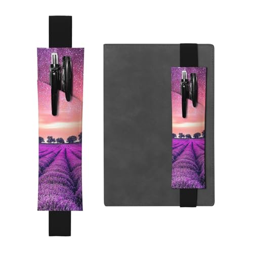 WSHFFILO Lavender Fields bedrucktes Leder-Stifthalter, Lesezeichen, Federmäppchen, Schwarz , Einheitsgröße, Münztasche von WSHFFILO