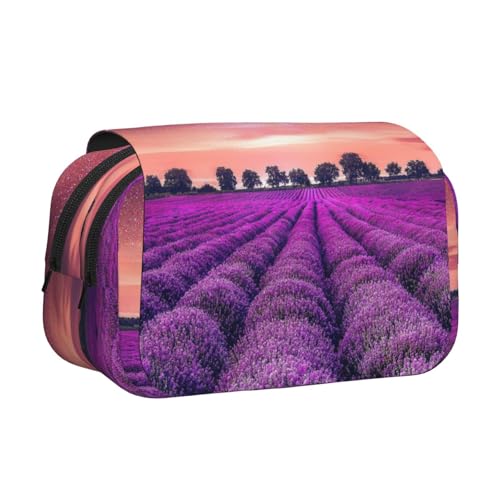 WSHFFILO Lavender Fields bedrucktes doppeltes Klapp-Federmäppchen, Federmäppchen, tragbare Schreibwaren-Tasche, Schwarz , Einheitsgröße, Münztasche von WSHFFILO