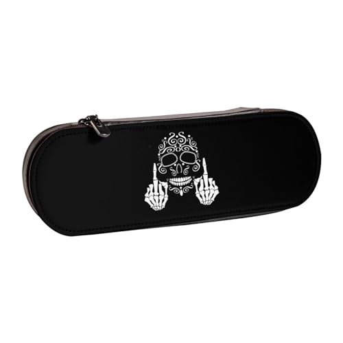 WSHFFILO Lustiges Federmäppchen aus Leder mit Totenkopf-Motiv, tragbare Schreibwaren-Tasche von WSHFFILO
