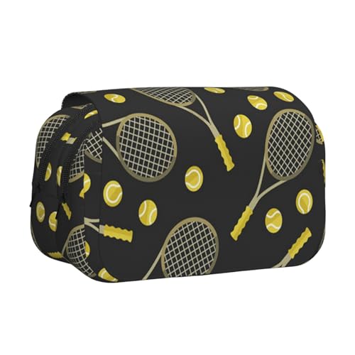 WSHFFILO Lustiges Federmäppchen für Tennisschläger und Tennisbälle, bedruckt, doppeltes Klappetui, Federmäppchen, tragbare Schreibwarentasche, Schwarz , Einheitsgröße, Münztasche von WSHFFILO