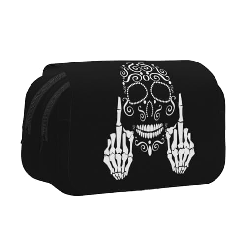 WSHFFILO Lustiges Federmäppchen mit Totenkopf-Aufdruck, doppeltes Klappetui, Federmäppchen, tragbare Schreibwarentasche, Schwarz , Einheitsgröße, Münztasche von WSHFFILO