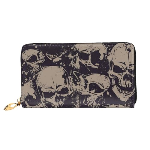 WSHFFILO Many Skulls Get Together Bedruckte Ledergeldbörse Lange Clutch Tragbare Reisebrieftasche, Schwarz , Einheitsgröße von WSHFFILO