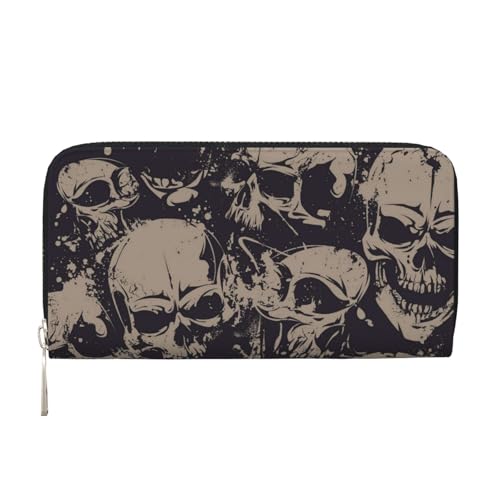 WSHFFILO Many Skulls Get Together Printed Leather Hand Wallet Long Clutch Leather Wallet, Schwarz , Einheitsgröße von WSHFFILO