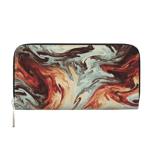 WSHFFILO Marble Mixed Brown Printed Leather Hand Wallet Long Clutch Leather Wallet, Schwarz , Einheitsgröße von WSHFFILO