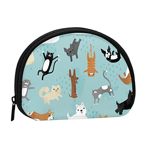 WSHFFILO Mini-Münz-Organizer mit Motiv "Raining Cats & Dogs", bedruckte Muschel-Aufbewahrungstasche, Schwarz , Einheitsgröße von WSHFFILO
