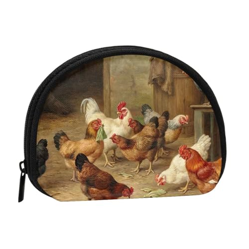 WSHFFILO Mini-Münzen-Organizer mit Aufschrift "Roast Chicken Hen Farm Printed Shell Storage Bag, Schwarz , Einheitsgröße von WSHFFILO
