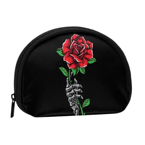 WSHFFILO Mini-Münzen-Organizer mit Totenkopf-Rosen-Motiv, Schwarz , Einheitsgröße WSHFFILO Mini-Münzen-Organizer mit Totenkopf-Rosen-Motiv, Schwarz , Einheitsgröße von WSHFFILO