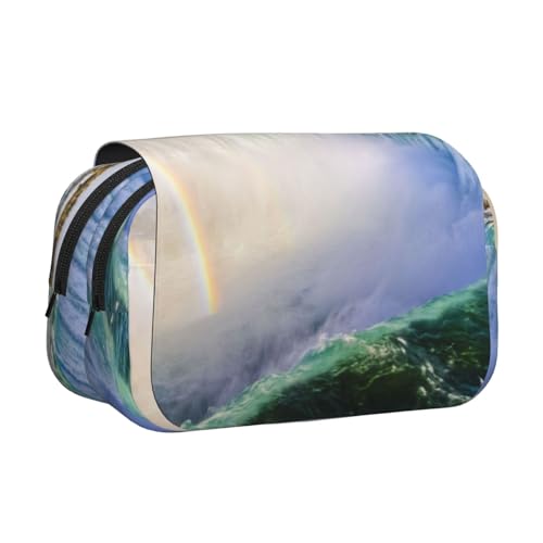 WSHFFILO Niagarafälle bedrucktes Doppel-Klappetui Federmäppchen, tragbare Schreibwaren-Tasche, Schwarz , Einheitsgröße, Münztasche von WSHFFILO