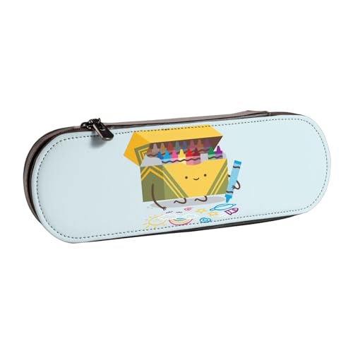 WSHFFILO Niedliche Buntstifte, bedrucktes Leder-Federmäppchen, tragbare Schreibwaren-Tasche von WSHFFILO