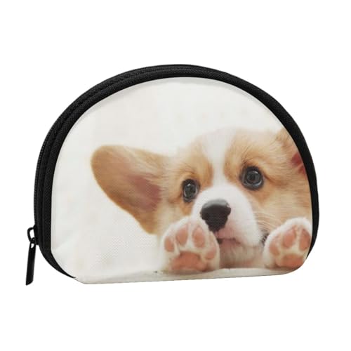 WSHFFILO Niedliche Corgi bedruckte Muschel-Aufbewahrungstasche, Mini-Münz-Organizer, Schwarz , Einheitsgröße von WSHFFILO