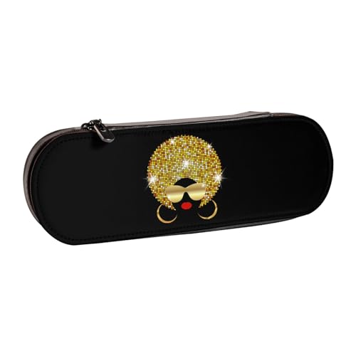 WSHFFILO Niedliche afrikanische Frau, gepunktetes Leder-Federmäppchen, tragbare Schreibwaren-Tasche von WSHFFILO