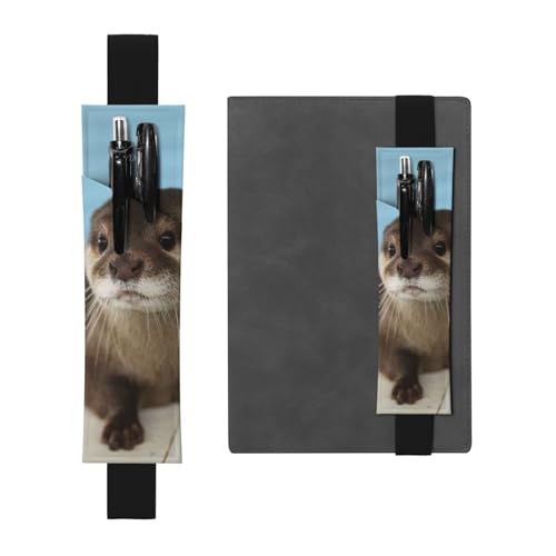 WSHFFILO Niedlicher Otter bedruckter Leder-Stifthalter Lesezeichen Federmäppchen, Schwarz , Einheitsgröße, Münztasche von WSHFFILO