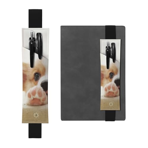 WSHFFILO Niedliches Corgi bedrucktes Leder-Stifthalter, Lesezeichen, Federmäppchen, Schwarz , Einheitsgröße, Münztasche von WSHFFILO