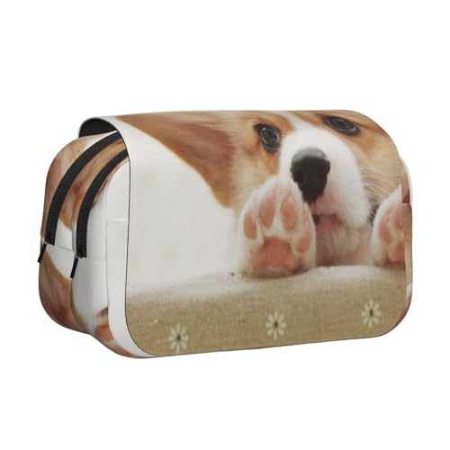 WSHFFILO Niedliches Corgi bedrucktes doppeltes Federmäppchen, Federmäppchen, tragbare Schreibwarentasche, Schwarz , Einheitsgröße, Münztasche von WSHFFILO