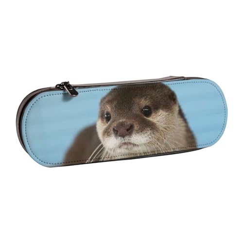 WSHFFILO Niedliches Federmäppchen aus Leder mit Otter-Motiv, tragbare Schreibwaren-Tasche von WSHFFILO