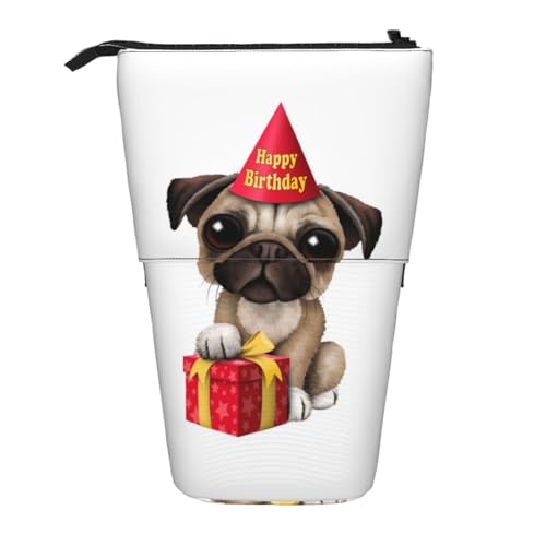 WSHFFILO Niedliches Federmäppchen mit Mops-Motiv, bedruckt, Teleskop, erweiterbar von WSHFFILO