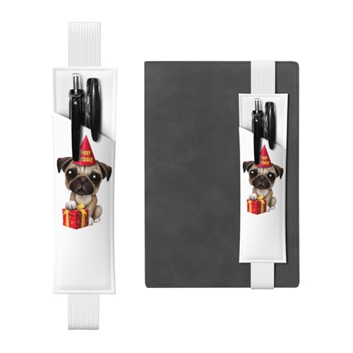 WSHFFILO Niedliches Federmäppchen mit Mops-Motiv, bedrucktes Leder, Lesezeichen, Federmäppchen, weiß, Einheitsgröße, Münztasche von WSHFFILO